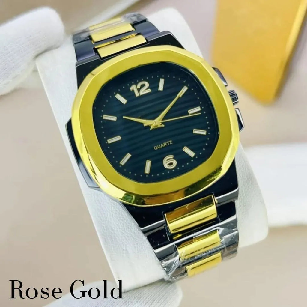 Men's Square Analogue Watch – Stylish Chain Strap, Durable Steel, Silver & Black