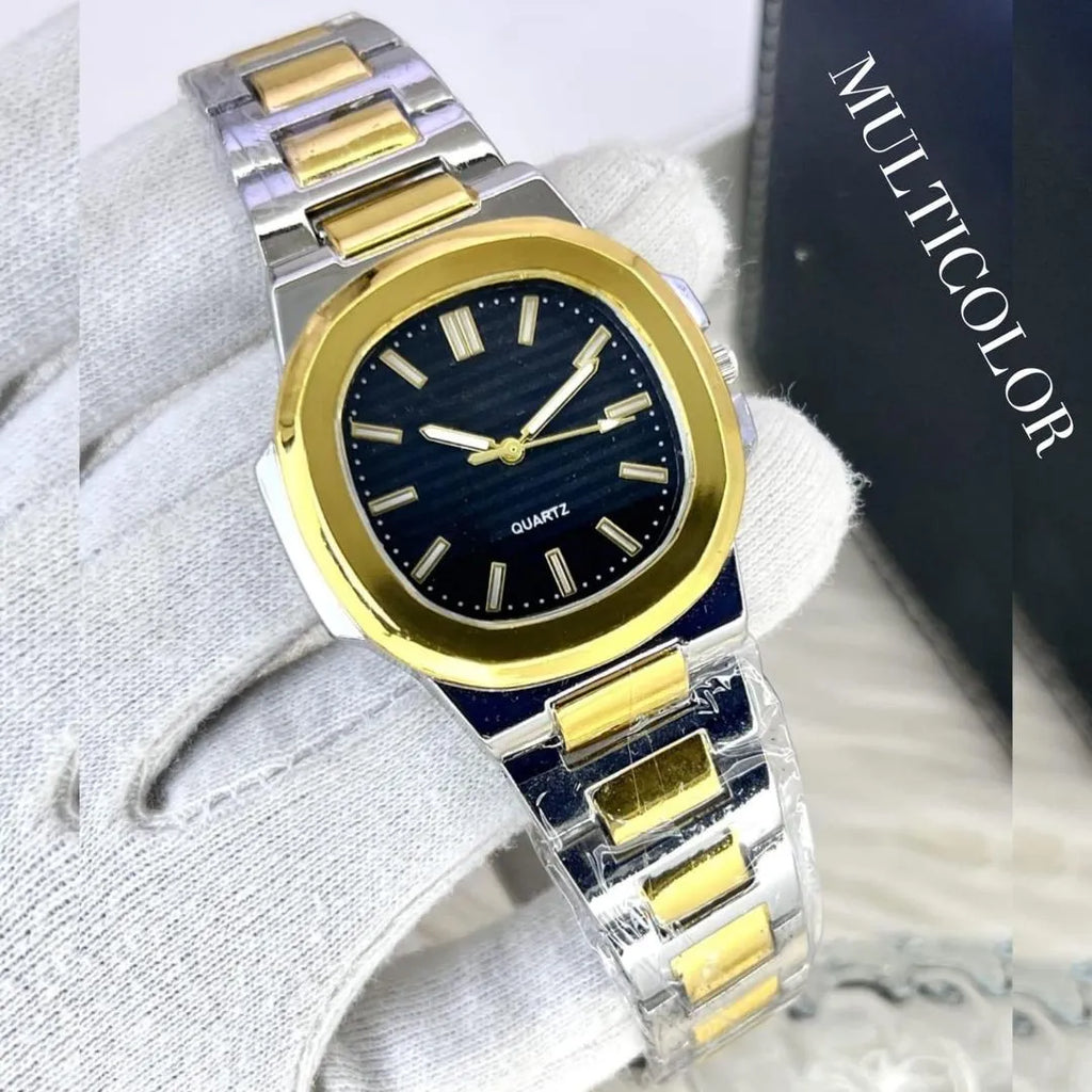 Men's Square Analogue Watch – Stylish Chain Strap, Durable Steel, Silver & Black