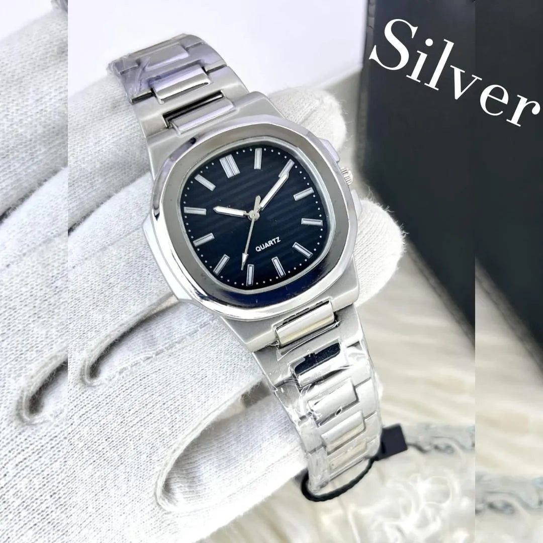 Men's Square Analogue Watch – Stylish Chain Strap, Durable Steel, Silver & Black