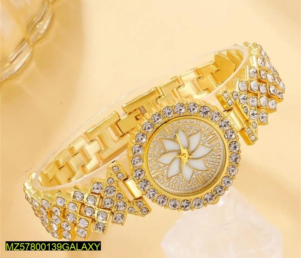 Women’s Golden Beads Chain Strap Watch – Elegant Stainless Steel Textured Strap